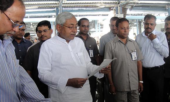 Bihar Chief Minister Nitish Kumar listens to public grievances at the Janata Darbar in Patna Photograph: Archana Masih/Rediff.com