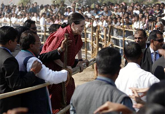 Congress President Sonia Gandhi at a campaign rally in Gujarat in 2012.