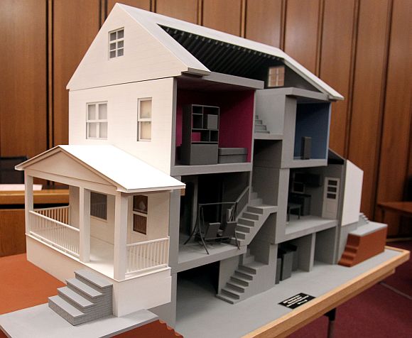 A model of the home of Ariel Castro is displayed in the court room during the sentencing