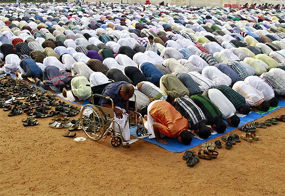 Muslims offer prayers in Kochi, Kerala.