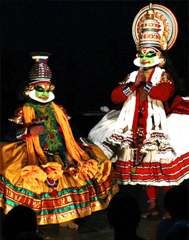 Kathakali dancers in Tripunithura, Kerala.
