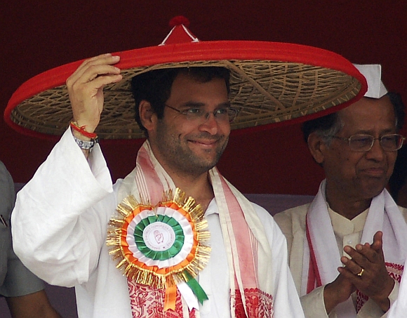 Rahul shields his head from the furious potato rain bravely