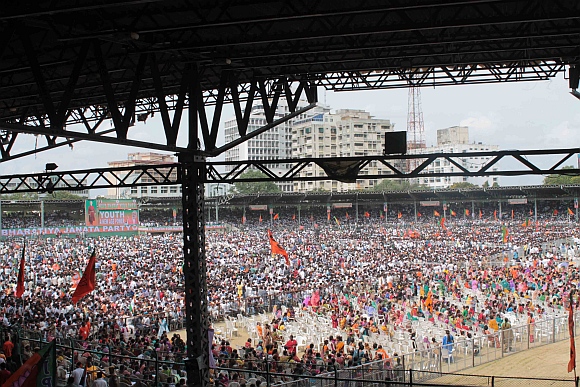 The large crowd at the Lal Bahadur stadium in Hyderabad