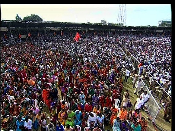 The massive crowd at the Lal Bahadur stadium