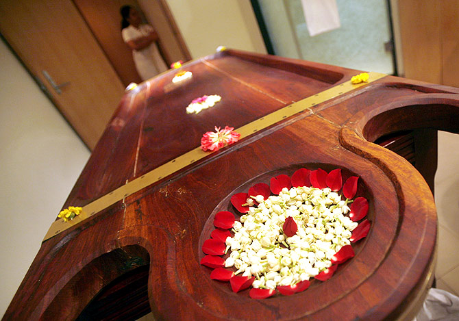  A massage table in an Ayurvedic massage room at the Taj Wellington Mews in Mumbai.