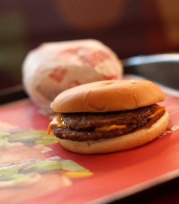 A McDouble burger is pictured at a McDonald's restaurant. Photo credit: Robert Galbraith/Reuters