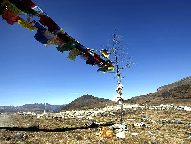 The India-China border at Bumla, Arunachal Pradesh, November 2009.