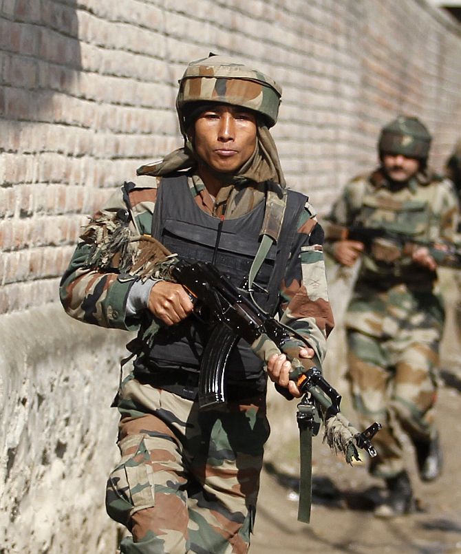 Indian army soldiers on a patrol mission
