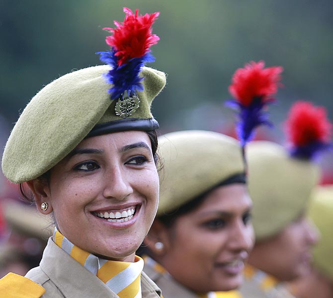 The women's police contingent at the Independence Day parade in Srinagar, August 2012.