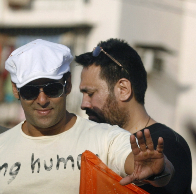 Bollywood Actor Salman Khan waves to his supporters in Mumbai