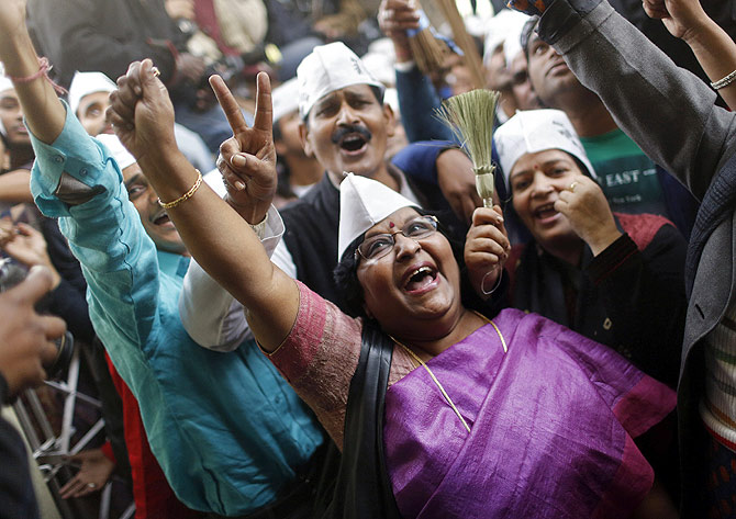 AAP workers celebrate in Delhi