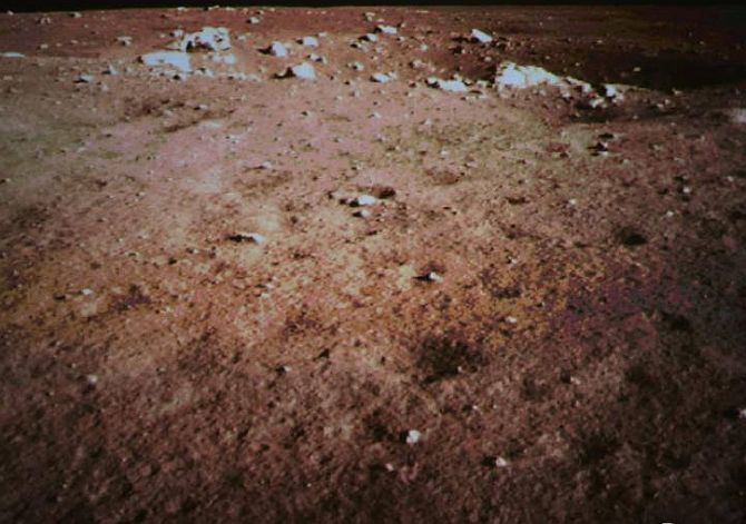 The rover's first image from the moon surface. 