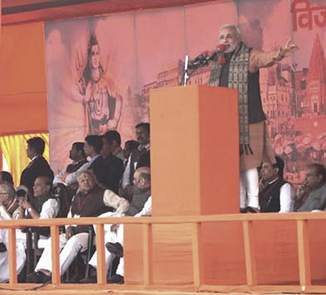 Narendra Modi addressing a rally in Varanasi ion Friday
