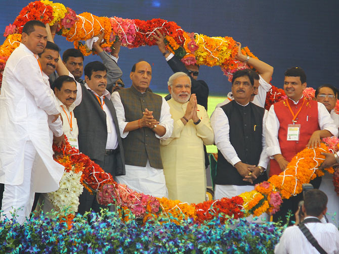 (from left) former BJP president Nitin Gadkari, BJP president Rajnath Singh and Gopinath Munde