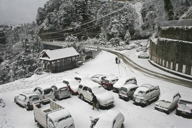 Snow covered cars in Shimla.