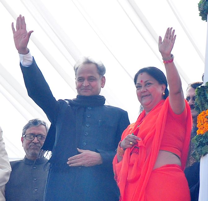 BJP's Vasundhara Raje trounced Ashok Gehlot in the assembly elections in Rajasthan