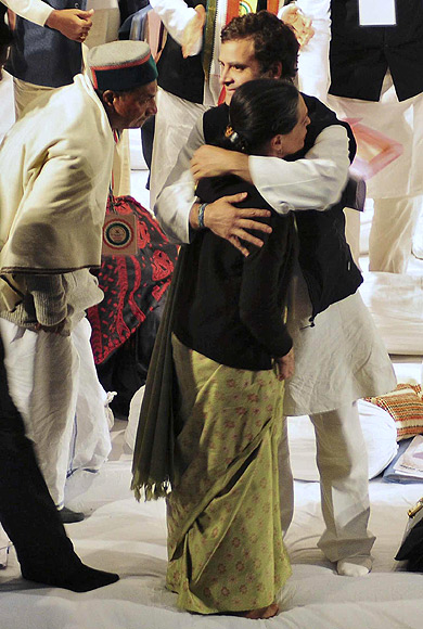 Rahul Gandhi embraces his mother at the Congress's Chintan Shivir in Jaipur, where he was anointed party vice-president.