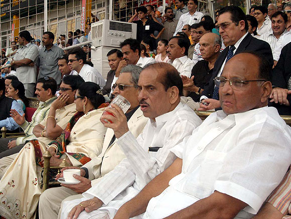 Manohar Joshi, who follows cricket keenly, seen here with a fellow politician and cricket enthusiast, Sharad Pawar.