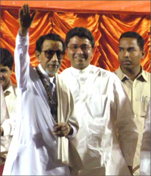 MNS leader Raj Thackeray with his uncle in happier times.