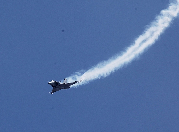 French fighter jet Rafale at the air show