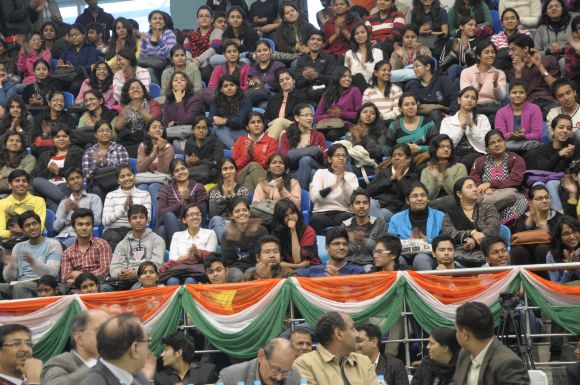 1,800 students listened to Narendra Modi at the Sri Ram College of Commerce.