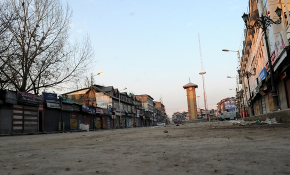 The deserted streets of Srinagar after a curfew was imposed