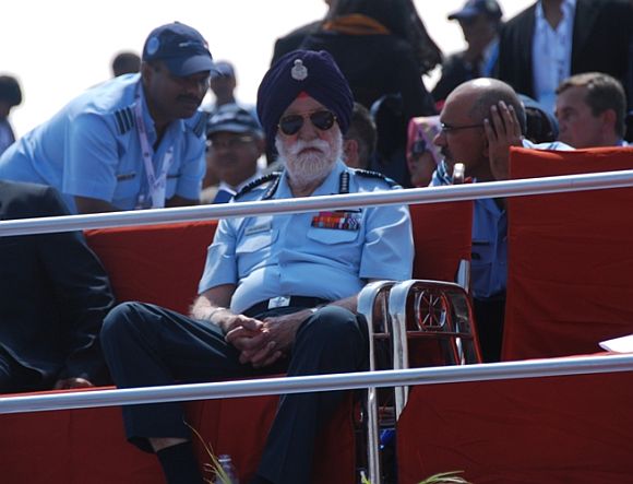 Marshal of the IAF Arjan Singh, the only 5-star officer alive, at the air show.