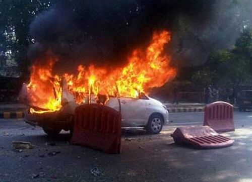 The scene of the attack against an employee of the Israel Embassy in New Delhi