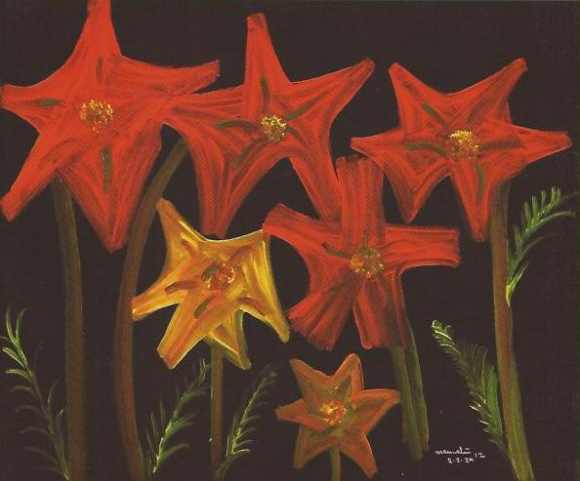 Banerjee's depiction of red lillies