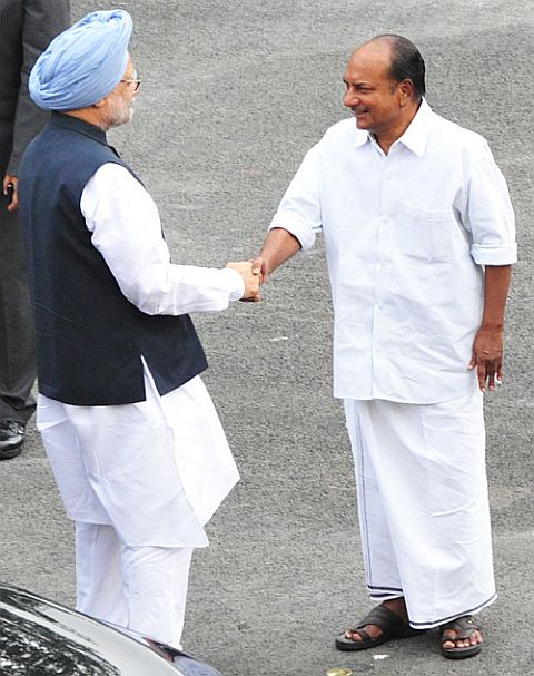 Prime Minister Manmohan Singh with Defence Minister A K Antony