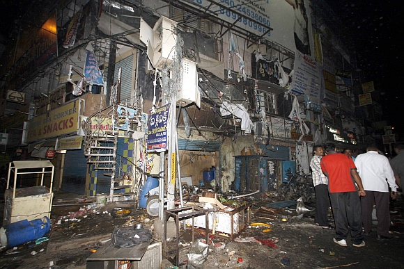 The scene after the blasts at Dilsukh Nagar in Hyderabad