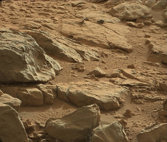 A shiny-looking Martian rock is visible in this image taken by NASA's Mars rover