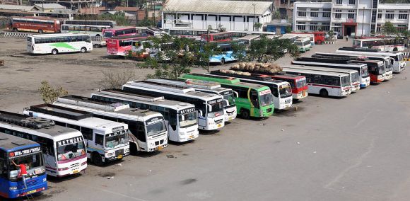A largely deserted bus depot in Guwahati during the second day of strike called by central unions