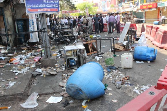 The site of the twin blasts at Dilsukhnagar in Hyderabad, a day after