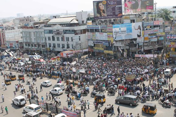 A huge crowd has gathered at the blast site in Hyderabad on Friday