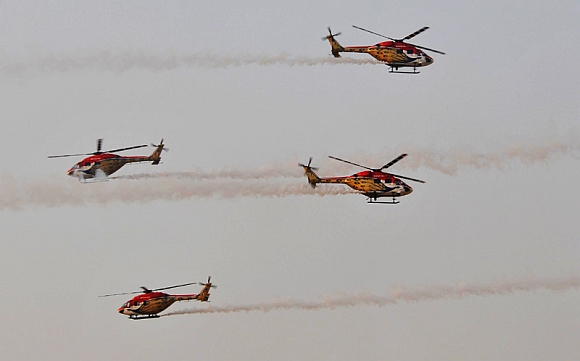 The Sarang Helicopter team performing during the exercise