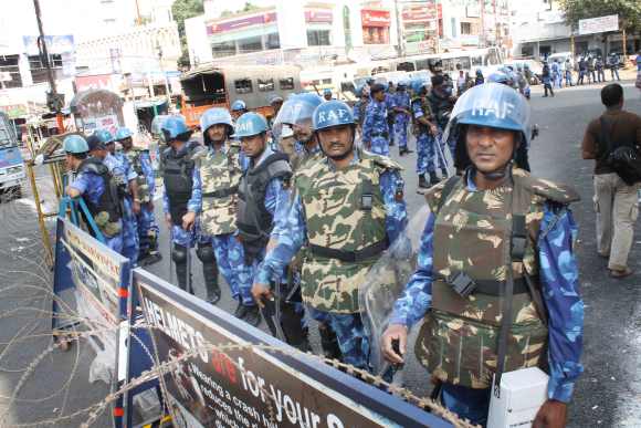 RAF forces deployed in Hyderabad during the recent communal disturbances