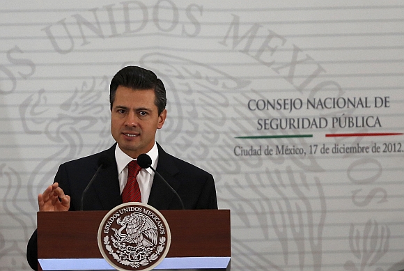 Mexico's President Enrique Pena Nieto delivers a speech during the II Extraodinary Session of the National Council of Public Security in Mexico City