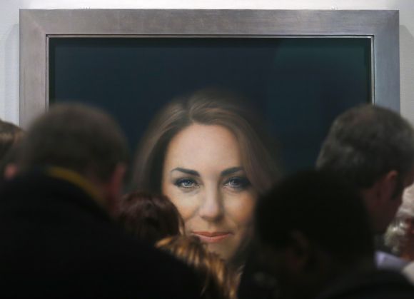 A newly-commissioned official painting of Catherine, Duchess of Cambridge is seen at the National Portrait Gallery in London