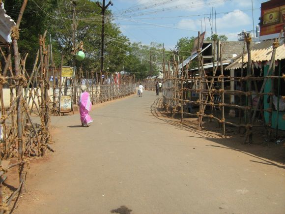 The barricaded running space for the bulls at Alanganallur