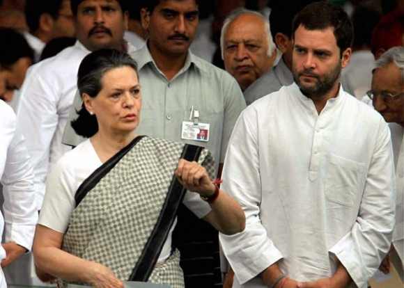 Congress President Sonia Gandhi with son and party general secretary Rahul