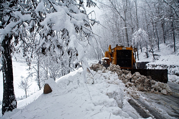 A snow clearance machine at work