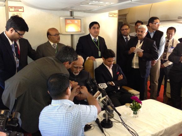 Vice President Hamid Ansari gets ready for his onboard press conference