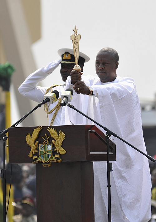 Ghanaian President John Dramani Mahama takes the oath during his inauguration ceremony at the Independence Square in Accra
