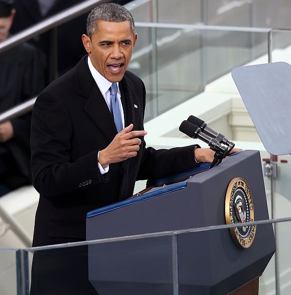 Obama speaks during the presidential inauguration on the West Front of the US Capitol