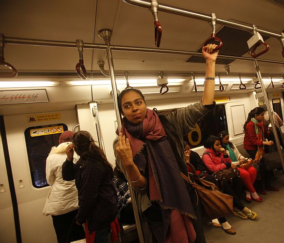 Simrat travels in the women's compartment of a metro in New Delhi
