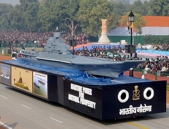 The tableau of Indian Navy passes through the Rajpath