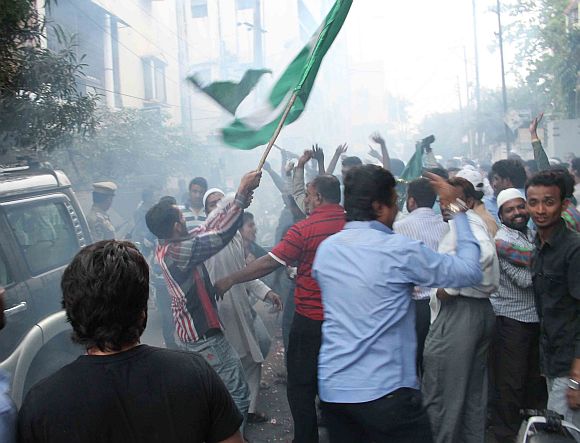MIM activists celebrate in Hyderabad