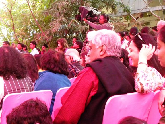 Javed Akhtar seen in the audience wit Rohini Nilekani and Shabana Azmi