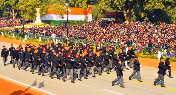 Ex-Servicemen marching contingent passes through Rajpath during the 64th Republic Day parade